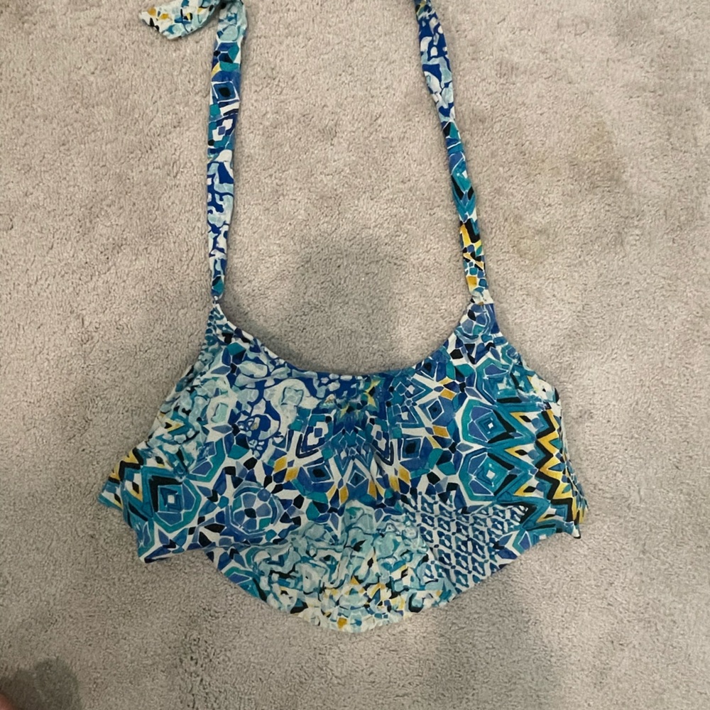 Blue bikini top with tie kneck
